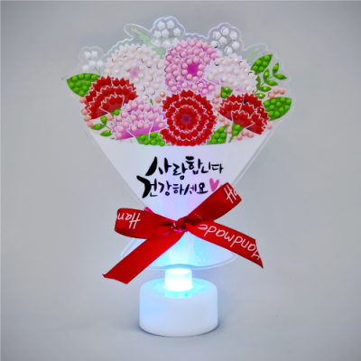 [준수아트] 보석십자수 카네이션 꽃다발 LED등 만들기