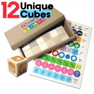 [리틀램스쿨] 영어학습 Unique Cubes 12 문법주사위 (스티커 63개+나무주사위 12개)